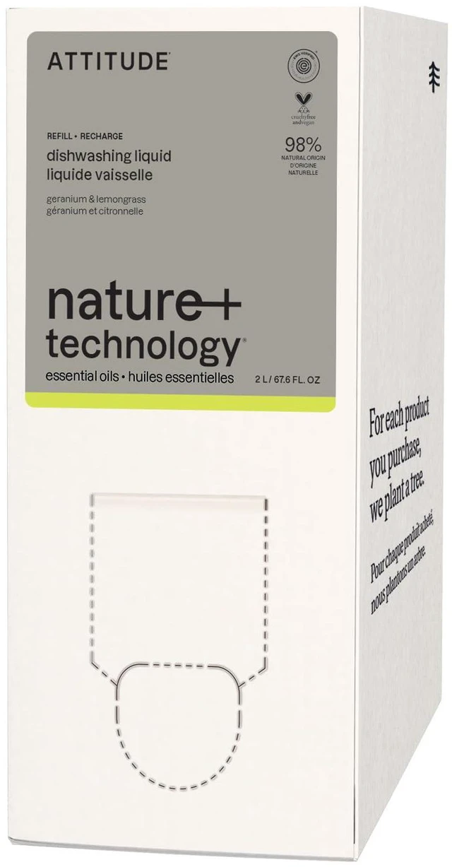 Main image of ATTITUDE Dish Soap, Geranium & Lemongrass, 488mL, Plant-Based, EWG Verified, Vegan, Infused with Essential Oils