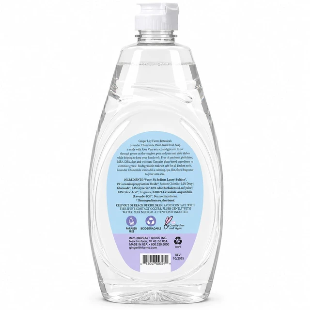 Alt view image 3 of 7 - Ginger Lily Farms Botanicals Liquid Dish Soap 24oz Lavender Chamomile