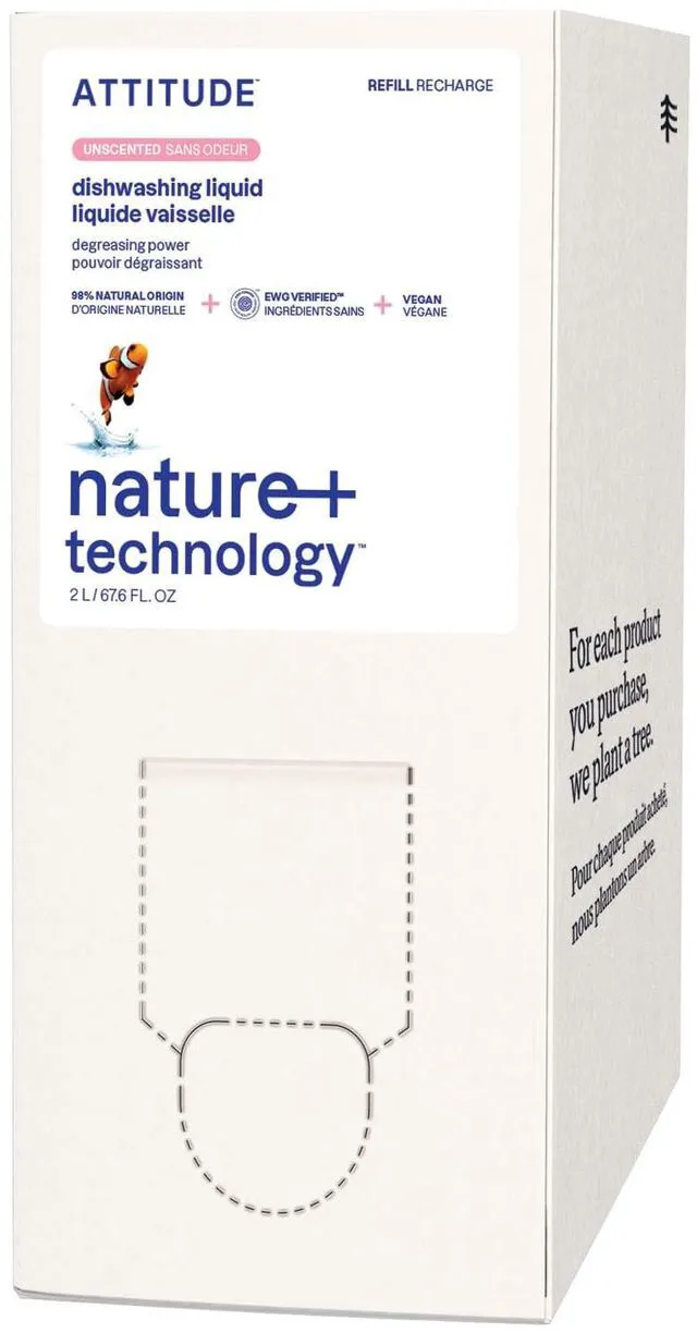 Main image of ATTITUDE Dish Soap Refill 67.6 Fl Oz, EWG Verified, Plant-Based & Vegan, Naturally Derived, Unscented