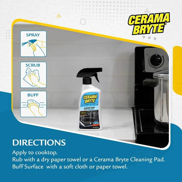 Alt view image 4 of 6 - Cerama Bryte Daily Cooktop Cleaner 16oz & 2 Cleaning Pads Kit