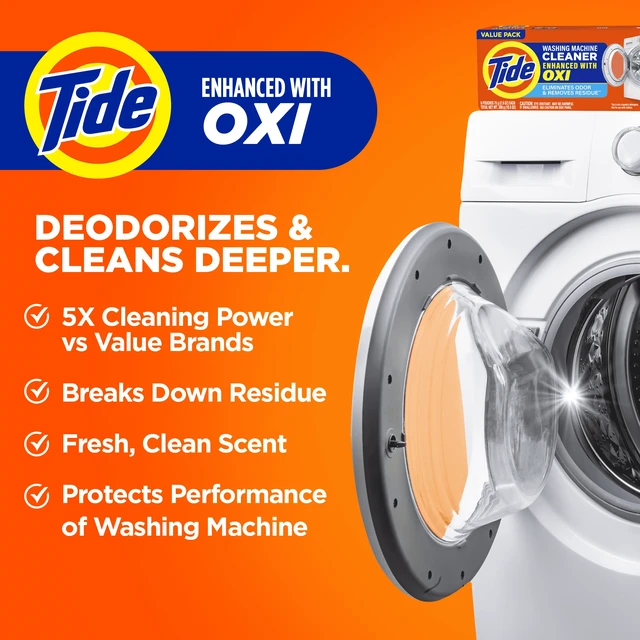 Alt view image 3 of 6 - Tide Washing Machine Cleaner with Oxi Powder, Odor Eliminator and Washer Residue Remover, 5 Count