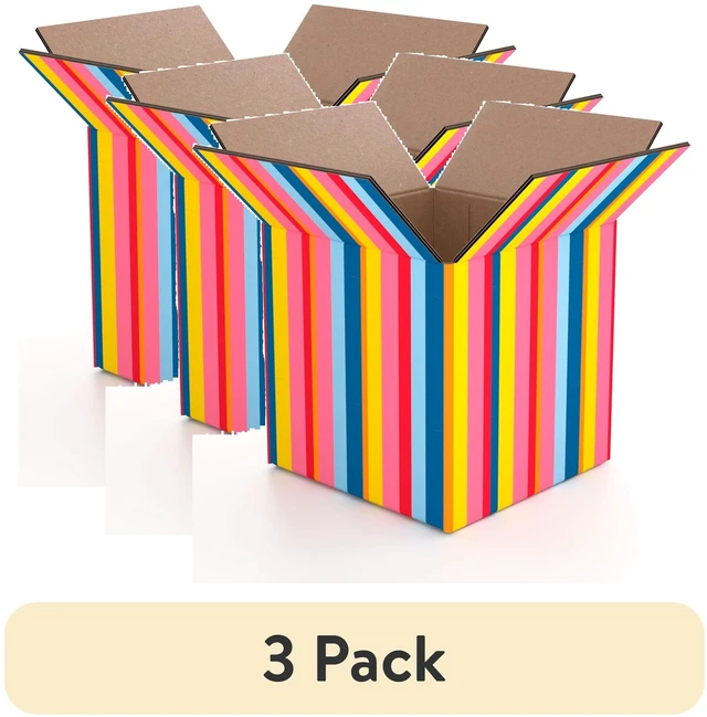 Main image of Packed Party Small Shipping Box 6" x 6" x 6" Striped Print, 3 Pack