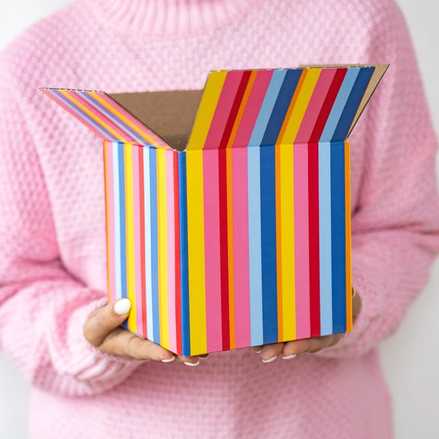 Alt view image 2 of 7 - Packed Party Small Shipping Box 6" x 6" x 6" Striped Print, 3 Pack