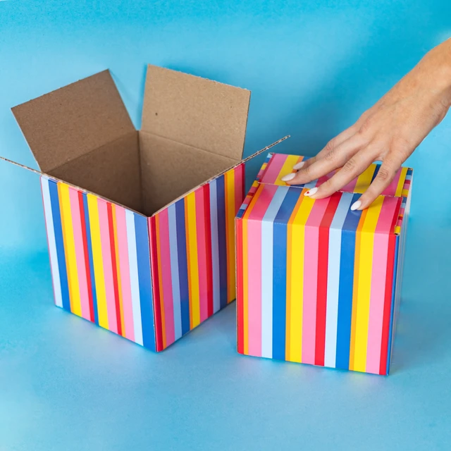 Alt view image 4 of 7 - Packed Party Small Shipping Box 6" x 6" x 6" Striped Print, 3 Pack