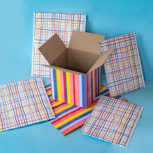 Alt view image 6 of 7 - Packed Party Small Shipping Box 6" x 6" x 6" Striped Print, 3 Pack