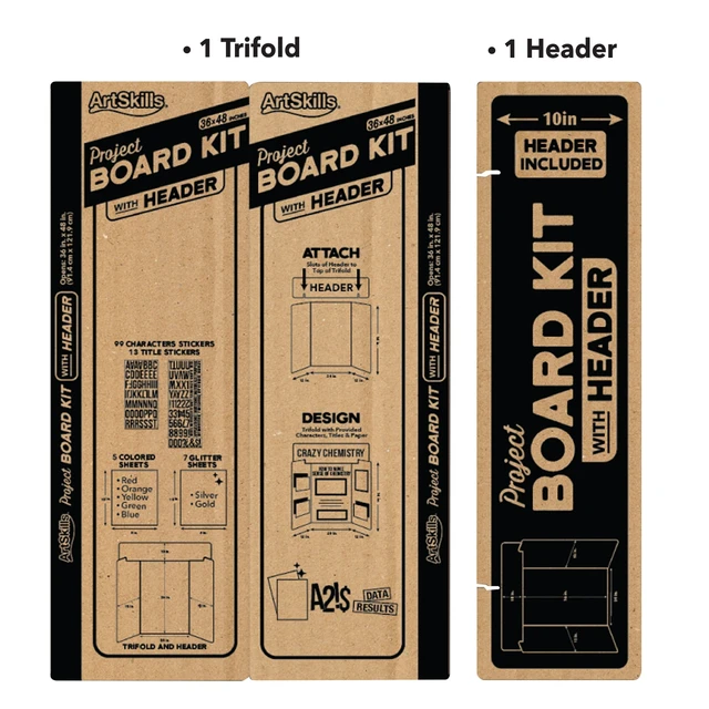 Alt view image 4 of 6 - ArtSkills 36" x 48" White Tri-Fold Display Board Kit with Header, Stickers and Paper for School and Office Projects
