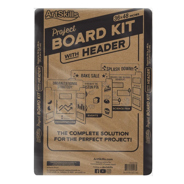 Alt view image 2 of 6 - ArtSkills 36" x 48" White Tri-Fold Display Board Kit with Header, Stickers and Paper for School and Office Projects