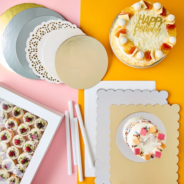 Alt view image 2 of 5 - 14" x 19" Gold Scallop Paper Cake Boards, 3 Count, by Way To Celebrate