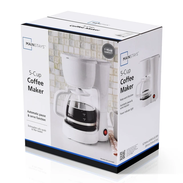 Alt view image 3 of 5 - Mainstays 5-Cup Drip Coffee Maker, White