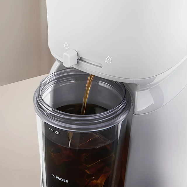 Alt view image 3 of 6 - Mainstays Single Serve Iced Coffee Maker Soft Silver with Travel Tumbler and Reusable Filter