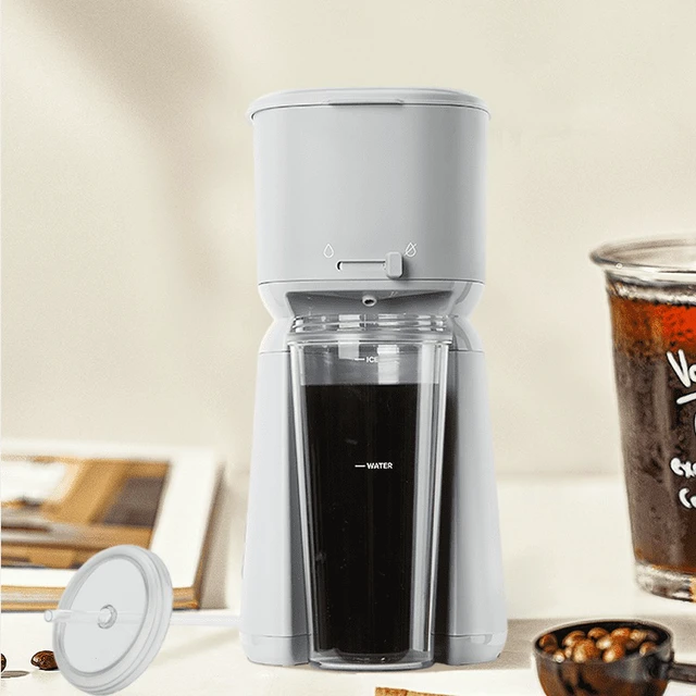 Alt view image 4 of 6 - Mainstays Single Serve Iced Coffee Maker Soft Silver with Travel Tumbler and Reusable Filter