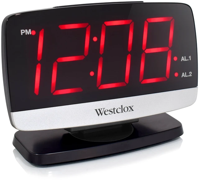 Main image of Westclox Extra Large Electric Tilt & Swivel Alarm Clock with 1.8" LED Time Display, Black and Silver
