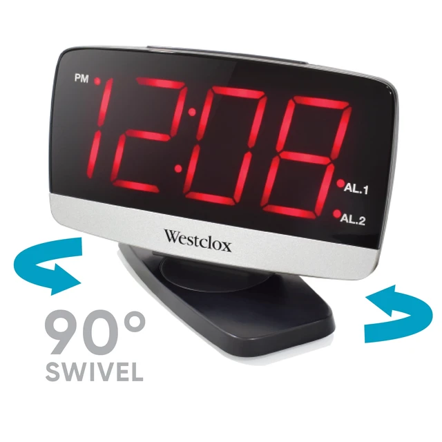 Alt view image 5 of 6 - Westclox Extra Large Electric Tilt & Swivel Alarm Clock with 1.8" LED Time Display, Black and Silver