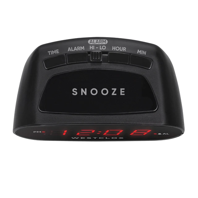 Alt view image 3 of 6 - Westclox Basic Black Digital Red LED Bedside/Desk Alarm Clock with Adjustable Hi/Lo Volume and Snooze