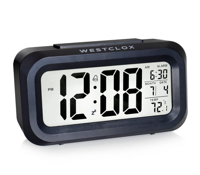 Main image of Westclox Black Digital Alarm Clock with Day/Date Display and LED Backlight - Battery Operated