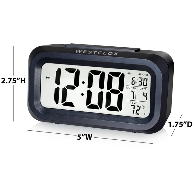 Alt view image 5 of 5 - Westclox Black Digital Alarm Clock with Day/Date Display and LED Backlight - Battery Operated