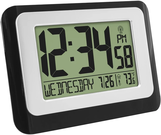 Alt view image 5 of 5 - MainStays W88631 Atomic Digital Calendar Desk Alarm Clock with Temperature, Black