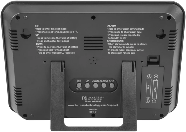 Alt view image 4 of 5 - MainStays W88631 Atomic Digital Calendar Desk Alarm Clock with Temperature, Black