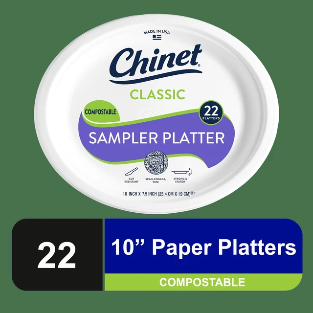 Main image of Chinet Classic Premium Disposable Paper Sampler Platters, 10in x 7.5in, White, 22 Count