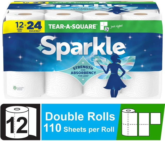 Main image of Sparkle Tear-A-Square Paper Towels, 12 Double Rolls, 110 Sheets per Roll