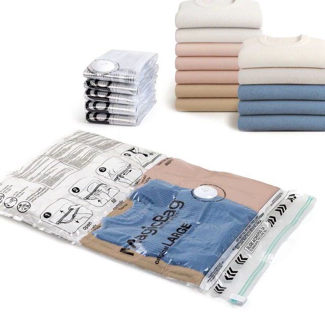 Alt view image 2 of 6 - MagicBag 6 Pack Large Vacuum Storage Bags Flat Compression for Clothing, Space Saving & Airtight