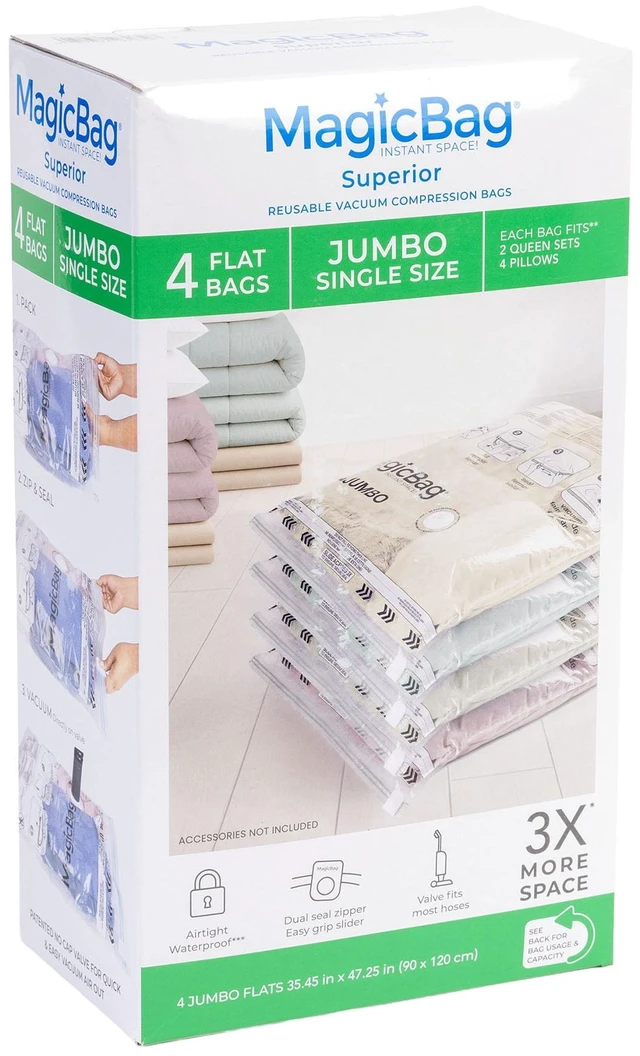 Main image of MagicBag Jumbo Vacuum Storage Bags, 4 Pack Flat Compression for Bedding, Space Saving & Airtight