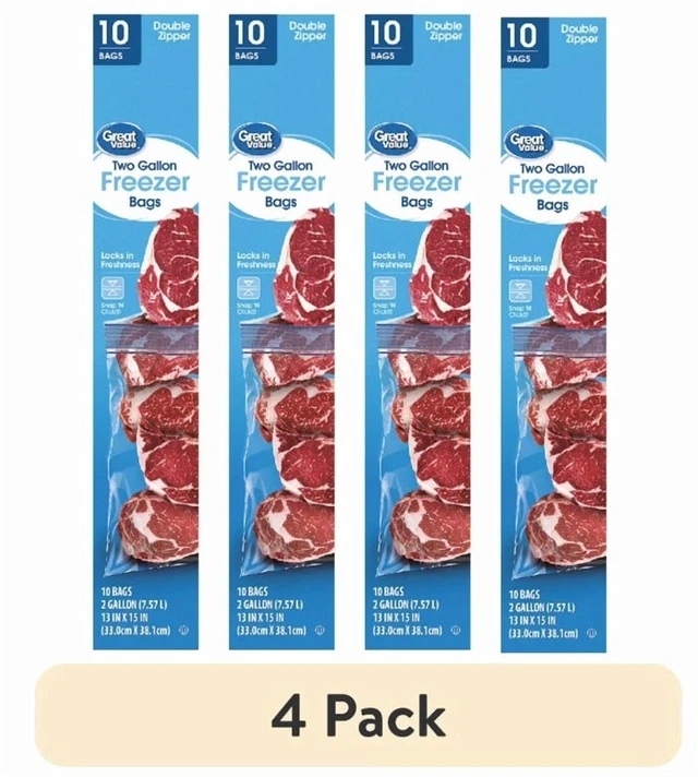 Main image of Great Value Double Zipper 2 Gallon Freezer Bag, 4 Pack, 10 Count