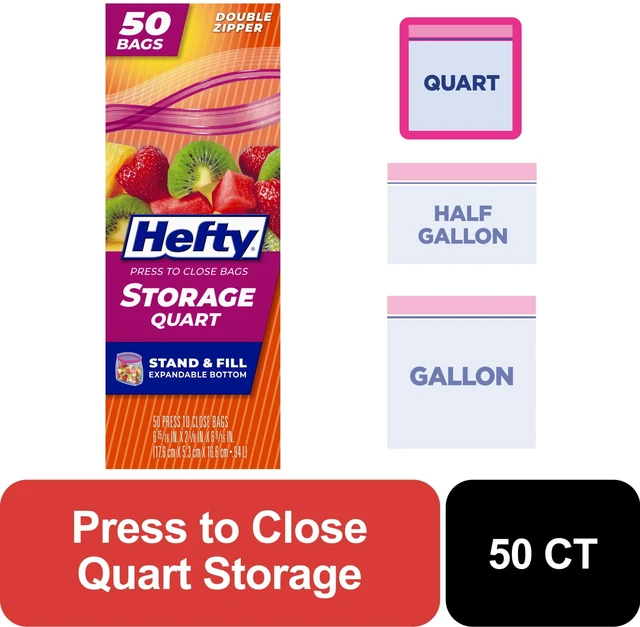 Main image of Hefty Press to Close Quart Storage Bags, 50 Count