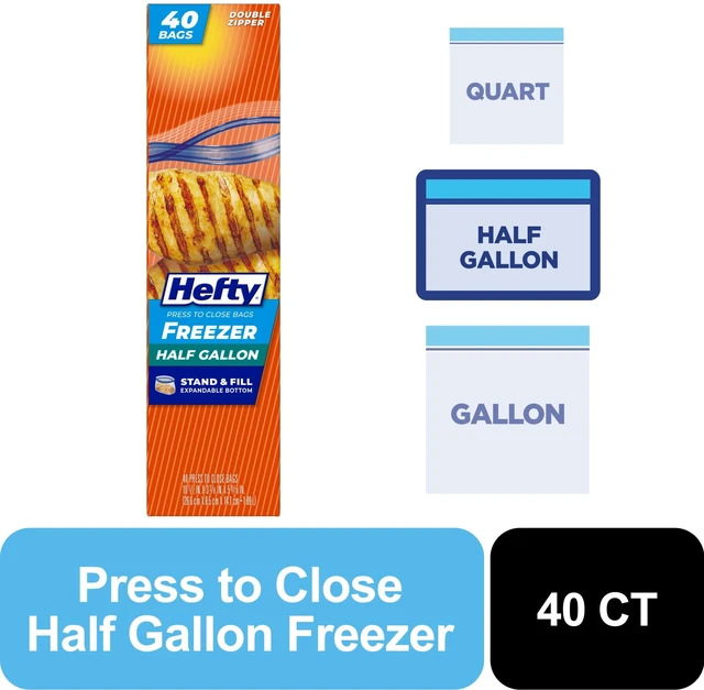 Main image of Hefty Press to Close Half Gallon Freezer Bags, 40 Count