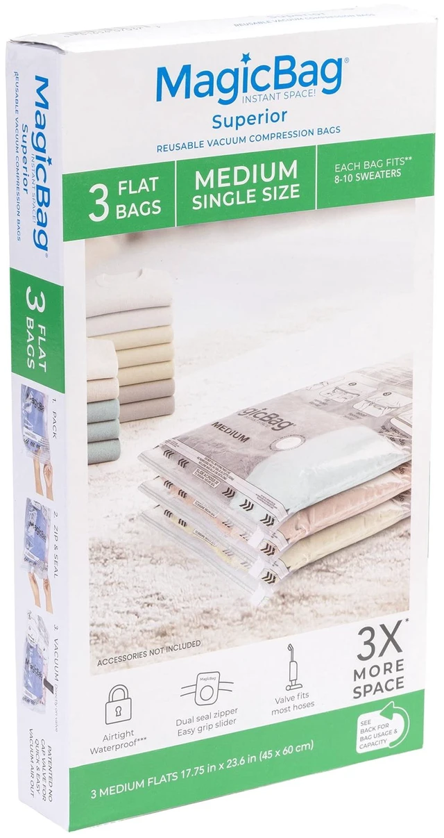 Main image of MagicBag Medium Vacuum Storage Bags 3 Pack Flat Compression for Clothing Space Saving & Airtight