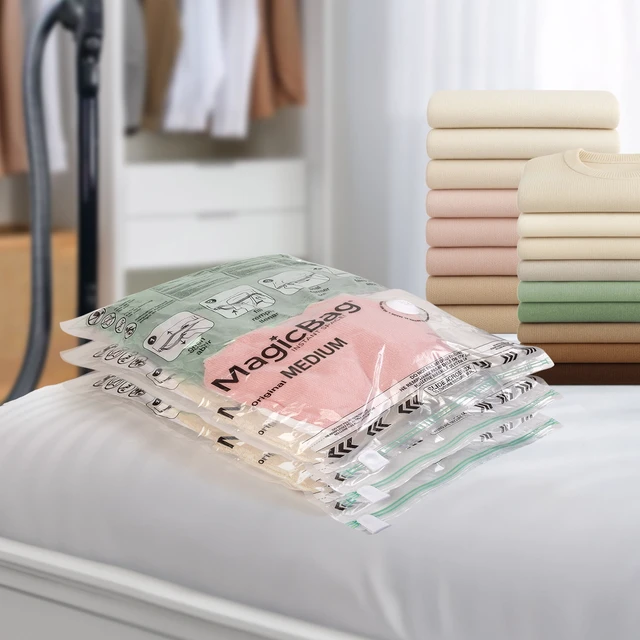 Alt view image 3 of 5 - MagicBag Medium Vacuum Storage Bags 3 Pack Flat Compression for Clothing Space Saving & Airtight