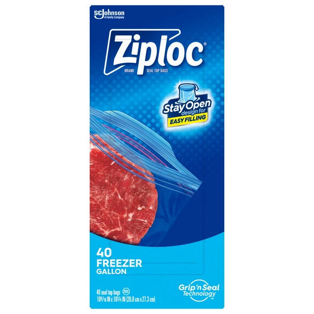 Alt view image 5 of 5 - Ziploc Freezer Food Storage Bags, Grip 'n Seal Technology, Zipper, Gallon, 40 Count