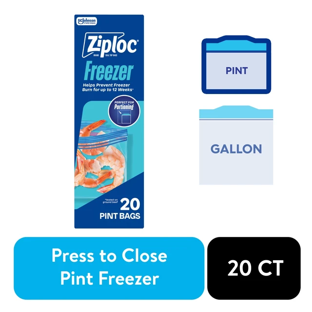 Alt view image 4 of 5 - Ziploc Pint Freezer Food Storage Bags with Grip 'n Seal Technology, Zipper, 2 Pack (20 Count)