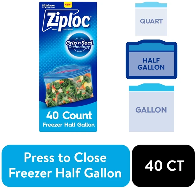 Main image of Ziploc Freezer Half Gallon Food Storage Bags with Grip 'n Seal Technology, Zipper, 40 Count