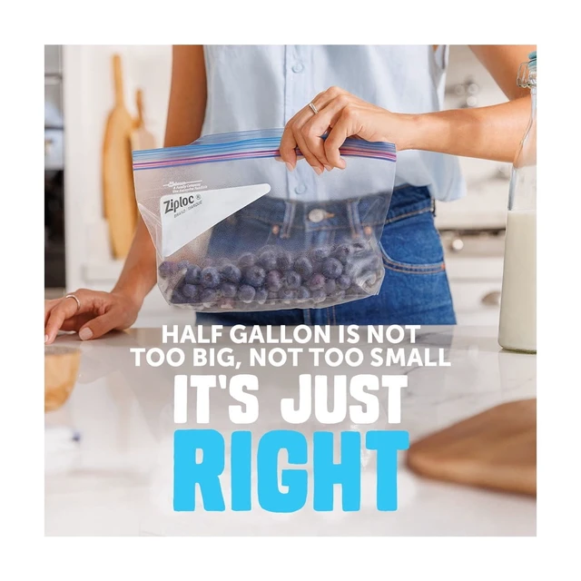 Alt view image 2 of 5 - Ziploc Freezer Half Gallon Food Storage Bags with Grip 'n Seal Technology, Zipper, 40 Count