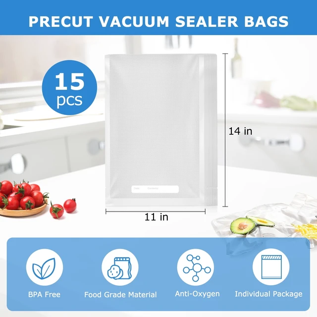 Alt view image 2 of 5 - Mainstays Vacuum Sealer Bags, Gallon, 11in x 14in, 15Count, BPA-Free, for Food Storage and Sous Vide, Works with All Brands Food Vacuum Sealer Machines