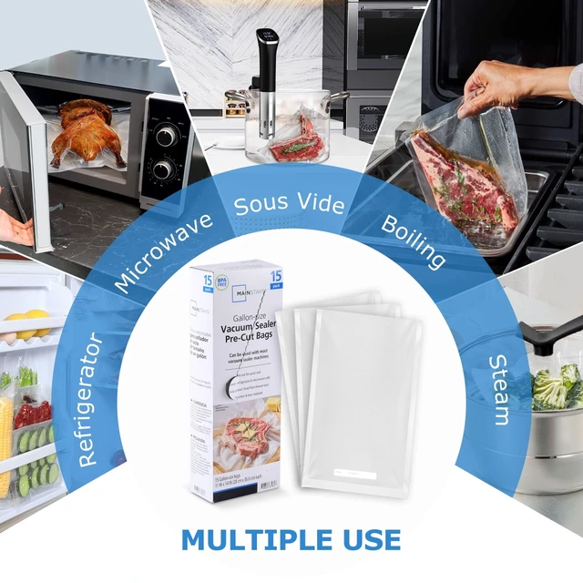 Alt view image 5 of 5 - Mainstays Vacuum Sealer Bags, Gallon, 11in x 14in, 15Count, BPA-Free, for Food Storage and Sous Vide, Works with All Brands Food Vacuum Sealer Machines