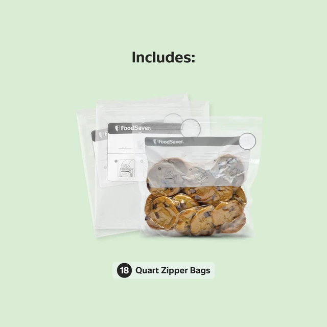 Alt view image 2 of 6 - FoodSaver Quart Zipper Vacuum Sealer Bags for Handheld Sealers (8"x9"), 18-Count, BPA-Free, for Food Storage & Meal Prep, Works with FoodSaver Machines