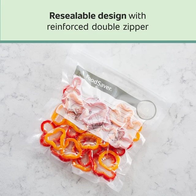 Alt view image 3 of 6 - FoodSaver Quart Zipper Vacuum Sealer Bags for Handheld Sealers (8"x9"), 18-Count, BPA-Free, for Food Storage & Meal Prep, Works with FoodSaver Machines