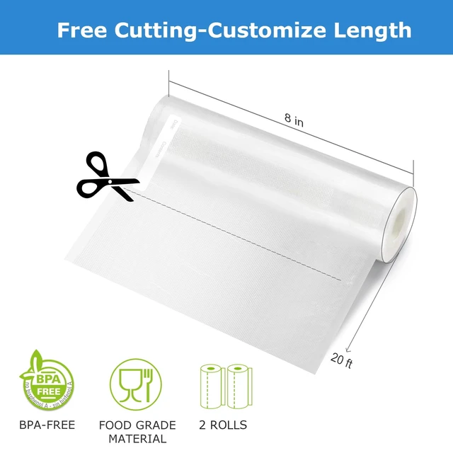 Alt view image 4 of 5 - Mainstays Vacuum Sealer Bag Rolls, 2 Count, 8in x 20ft Each, 40ft Total, for Food Storage and Sous Vide, Works with All Brands Vacuum Sealer Machines