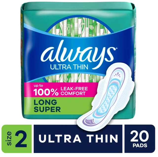 Main image of Always Ultra Thin Pads with Wings, Size 2, Long Super, 20 Count