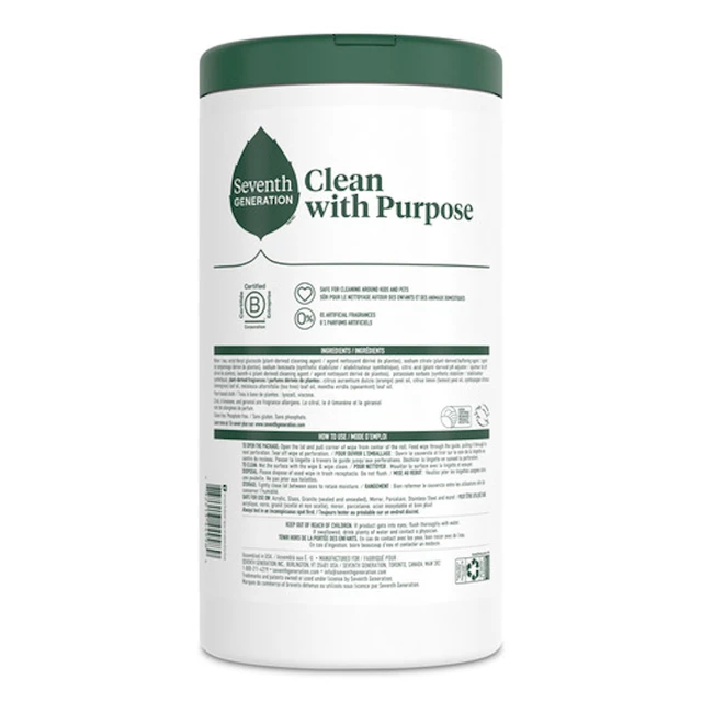 Alt view image 2 of 6 - Seventh Generation Multi Surface All Purpose Cleaning Wipes, Lemon Zest, 70 Count