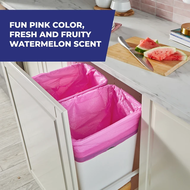 Alt view image 5 of 6 - Hefty Ultra Strong 13 Gallon Tall Kitchen Trash Bags, Pink, Fabuloso Watermelon Scent, 20 Bags