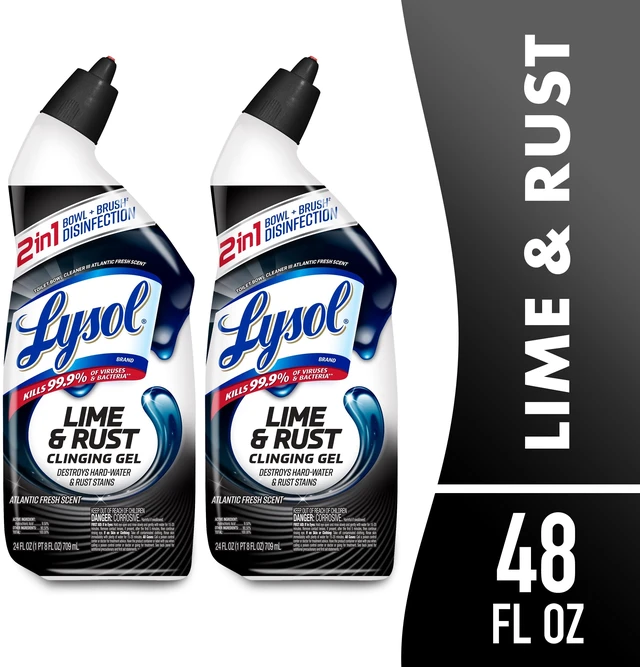 Main image of Lysol Toilet Bowl Cleaner Clinging Gel, Lime & Rust Remover, Disinfecting Bathroom Cleaner, 24 fl oz (2 Pack)