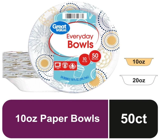 Main image of Great Value Everyday Disposable Paper Bowls, 10 oz, 50 Count