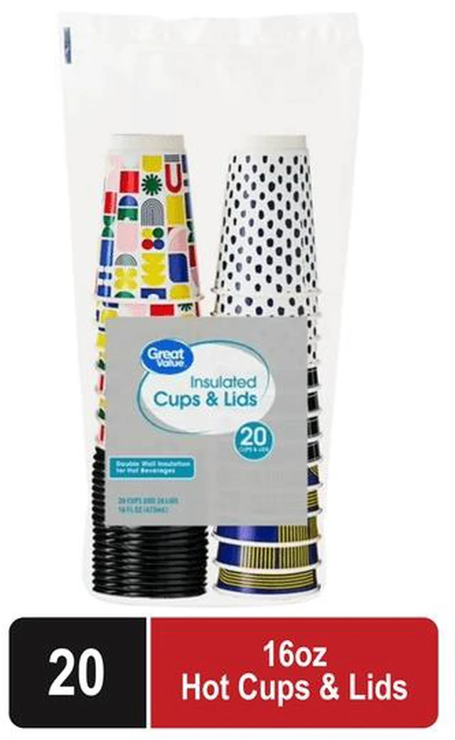 Main image of Great Value Insulated Hot Paper Cups with Lids, 16 oz, 20 Count