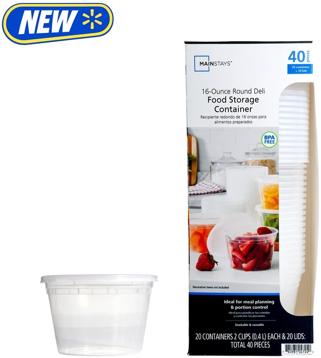 Main image of Mainstays 16 oz Plastic Deli Containers, 40 Pieces, Meal Prep and Batch Cooking