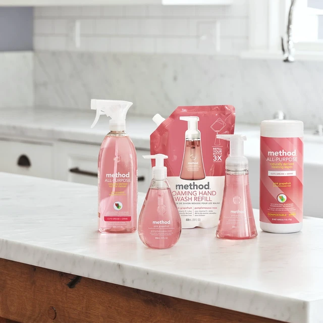 Alt view image 4 of 7 - Method All-Purpose Cleaner Spray, Pink Grapefruit, 28 fl oz, Cuts Grease & Grime on Counters, Glass, Sealed Wood & Floors, for Kitchen & Bathroom