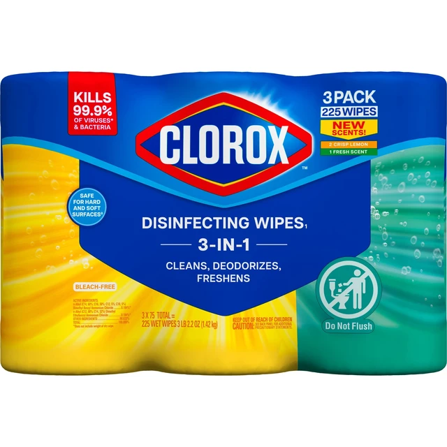 Alt view image 3 of 5 - Clorox Disinfecting Wipes Variety Pack, Bleach Free, Fresh Scent & Crisp Lemon, 75 Count, 3-Pack