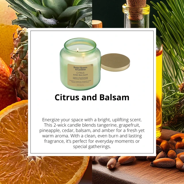 Alt view image 3 of 6 - Better Homes & Gardens Citrus & Balsam 2-Wick Glass Jar Candle, 14 oz
